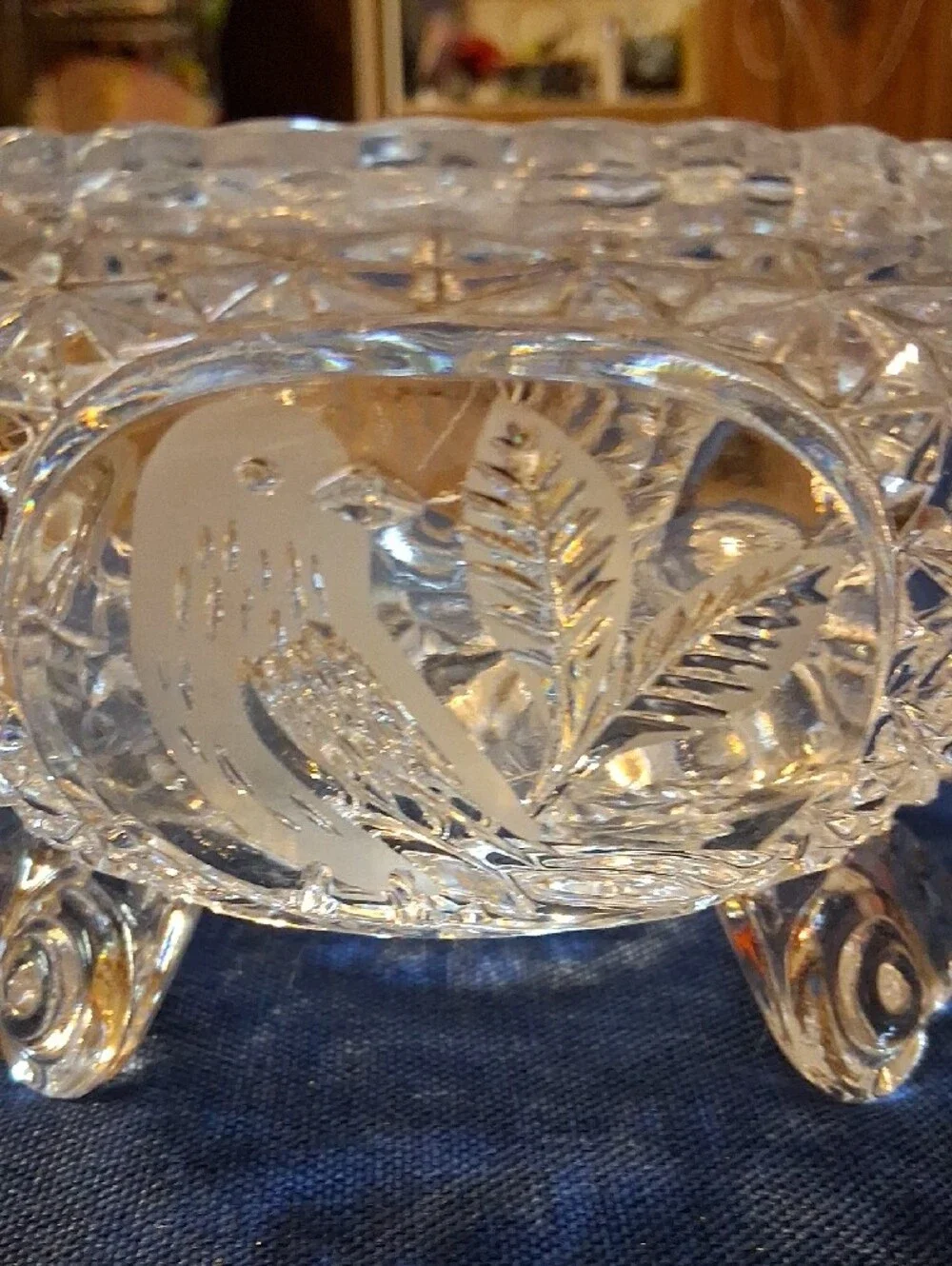 Clear Crystal Decorative Footed Bowl - Elegant Cut Pattern